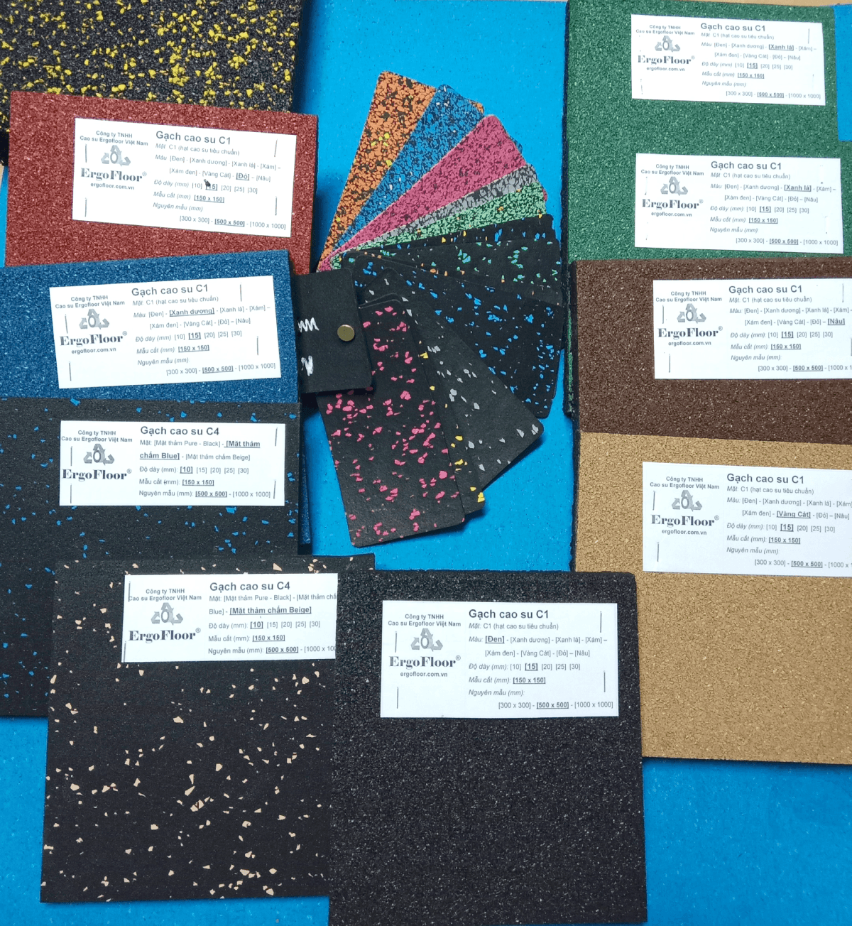 Các màu black blue green yellow gạch cao su C1
